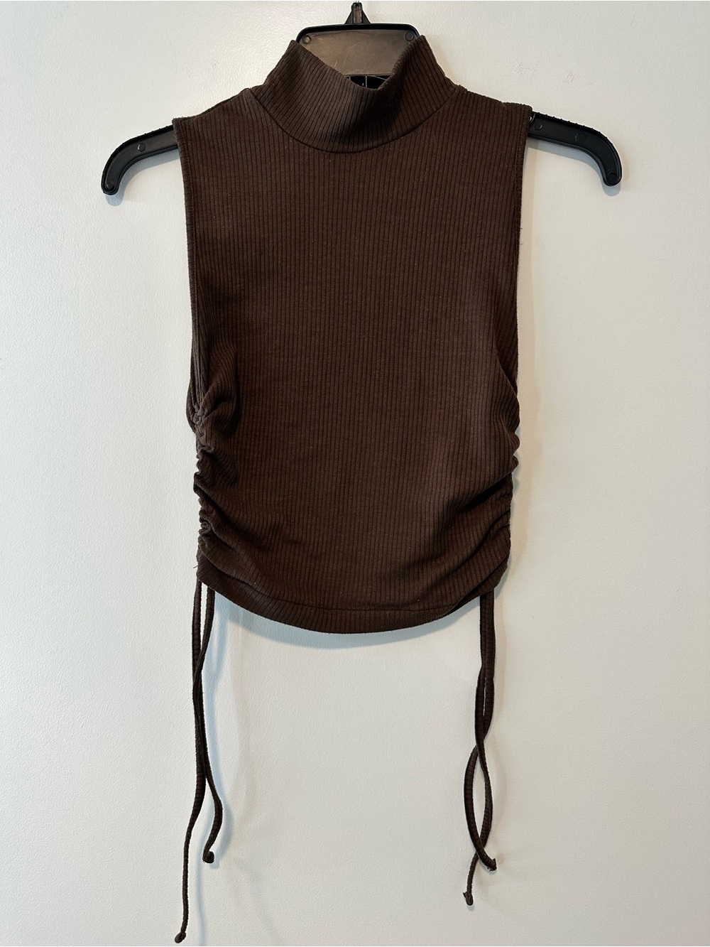 Zara Brown Ribbed Sleeveless Mock Neck Tank with Side Ties